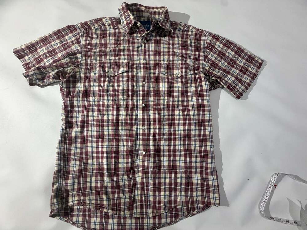 Wrangler Western Shirts Burgundy Plaid Short Sleeve Button Down Shirt Mens